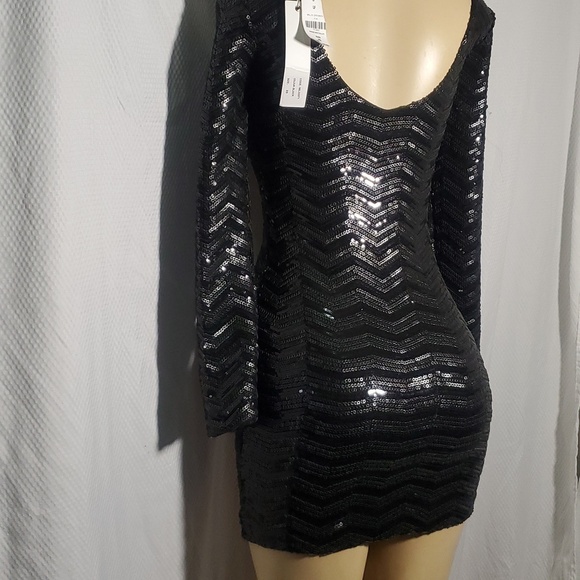 NWT LF Millau Womens Wave Metallic Sequin Sheath Dress Long Sleeve Back Size XS - Picture 8 of 14